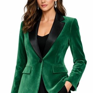 Alice + Olivia Green Velvet Blazer with Black Trim.NWT
